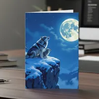 Wolf and Baby Cub Howling Father's Day Card