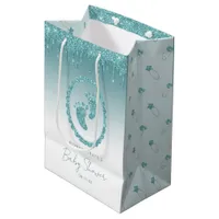 Teal Glitter Drips Baby Feet Gift Bag Personalized