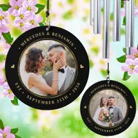 Elegant Wedding Personalized Photo Black Gold Wind Chime