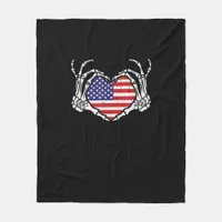 Skeleton Hand Heart 4th Of American Flag Patriotic Fleece Blanket