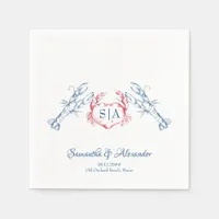 Lobster Nautical Monogram Script Navy Wedding Napkins