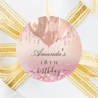 Birthday rose gold blush pink name balloon classic round sticker