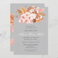 Silver Gray Boho Pampas Floral Graduation Party Invitation