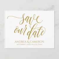 Wedding Modern Typography Save-the-Date | Gold Announcement Postcard