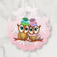 Whimsical Watercolor Owls Christmas Gift Tag