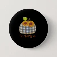 It’s Fall Y’all Pumpkin Plaid Design Halloween Fun Button