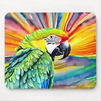 Cute AI Generated Watercolor Style Green Parrot Mouse Pad