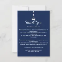 Elegant Nautical Wedding Lighthouse - Navy Blue, Thank You Card