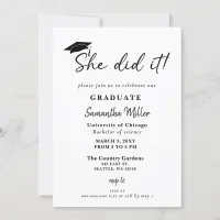 Modern Minimalist She Did It Graduation  Invitation