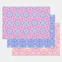 Pastel Pink Blue Ethnic Mosaic Geometric Patterns Wrapping Paper Sheets