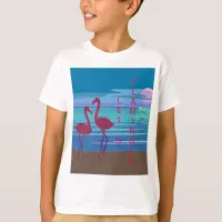 Pink Flamingo Couple at Sunset Kid's T-Shirt