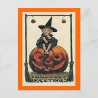 Vintage Halloween Girl on Jack o'Lantern Postcard