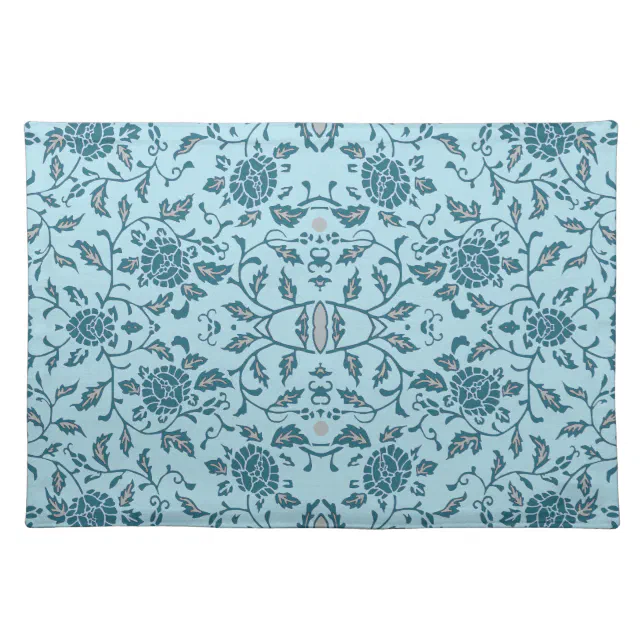 Elegant Flowery Teal Damask Placemat