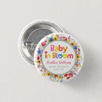 Watercolor Wildflower Baby in Bloom Theme Favor  Button