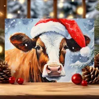 Cow in Santa Hat Funny Christmas Holiday Card