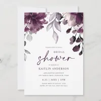 Purple Plum Bridal Shower Floral Greenery Foliage Invitation