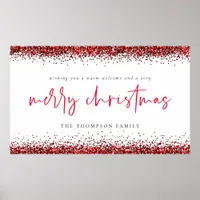 Red Glitter Name Welcome Merry Christmas White Poster