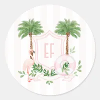 Pink Flamingo Palm Springs Monogram Bachelorette Classic Round Sticker