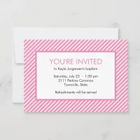 Minimalist Pink and White Diagonal Stripe Baptism Invitation