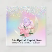 *~* Moon Crystals Mystic Floral OMBRE Glitter Holo Square Business Card