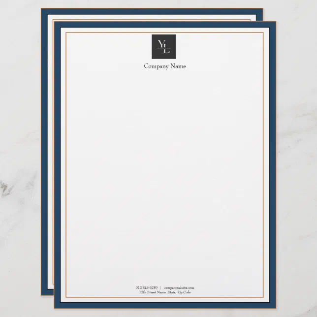 Modern Blue White Gold with Logo Business Letterhead