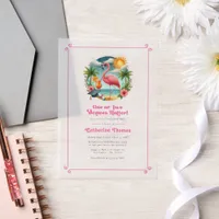 Hot-Pink Tropical Flamingo Graduation Party Vellum Invitations