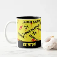 Zombie Infection Zone Yellow Biohazard Warning  Two-Tone Coffee Mug