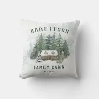 Family Cabin Winter Pine Trees Forest Rustic Throw Pillow