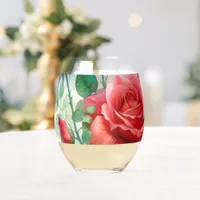 Whimsical Rose Pattern Stemless Wine Glass