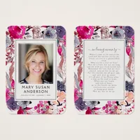 Floral Pink Photo Funeral Memorial Poem Card