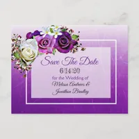 Purple Rose Bouquet Wedding Save the Date Announcement Postcard