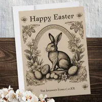 Vintage Themed Easter Bunny Personalized Greeting Holiday Card