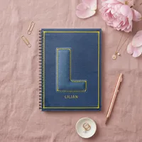 Y2K Blue Denim Yellow Stitch Monogram L Initial Notebook