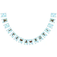 Its a boy Blue Clouds Teddy Bear Baby Shower Bunting Flags