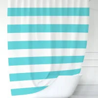 Modern Turquoise and White Wide Stripes Shower Curtain