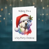 White Lab in Santa Hat Christmas Card