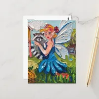 Fairy and Her Cute Pet Raccoon Postcard