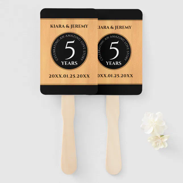 Elegant 5th Wood Wedding Anniversary Celebration Hand Fan