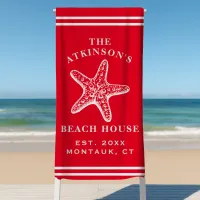 Coastal Starfish Beach House Family Name Red Beach Towel