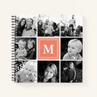 Square Photo Collage Coral Monogrammed Custom Notebook