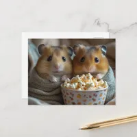 Two Hamsters With a Large Popcorn Bowl Postcard
