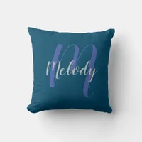 Modern Personalized Monogram and Name Navy Blue Throw Pillow