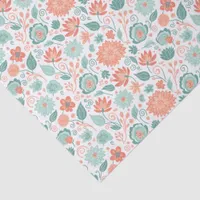 Minimalist Coral and Green Abstract Flowers Tissue Paper