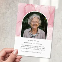 Pink Marble Photo Sympathy Funeral Memorial Thank You Card