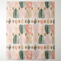 Caribbean Tribal Mudcloth: Boho Dark Green, Pink Tapestry