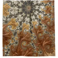 Fractal gold bronze dark star shower curtain