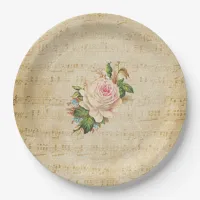 Faded Vintage Rose Musical Notes  Paper Plates