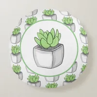 Succulent Hand drawn Plant  Round Pillow