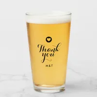 Minimalist Wedding Script Thank You Heart Monogram Glass