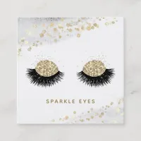 *~* Black Gold Gray Eyes Lashes Glam Luxe Square Business Card
